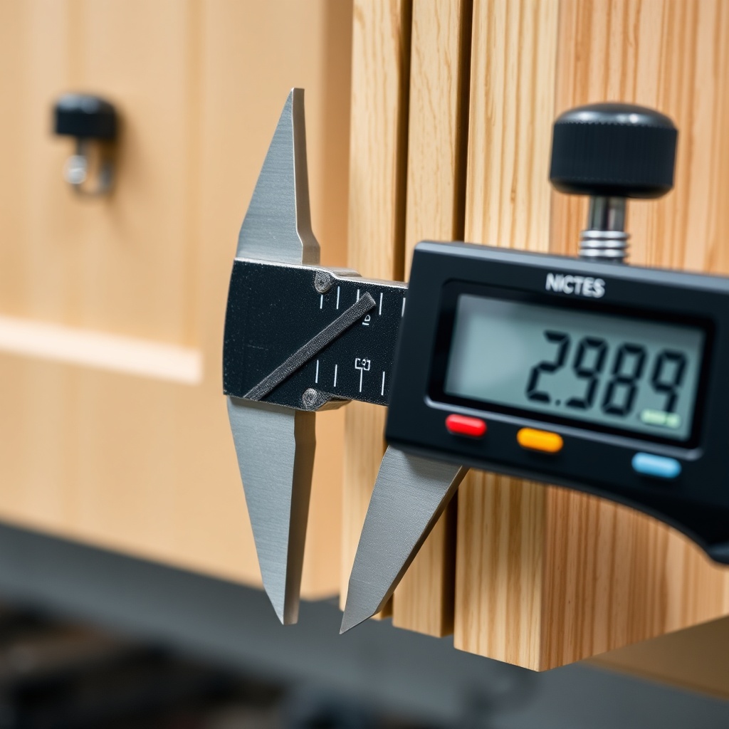 수납장 문짝의 무게를 측정하고 경첩의 하중 지지력을 확인하는 장면